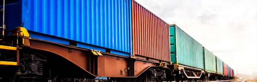 Freight containers on a freight train